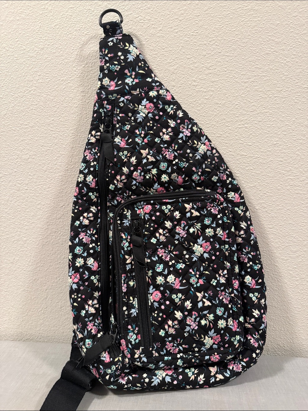 Vera Bradley Quilted Floral Sling Crossbody Bag - Black Floral